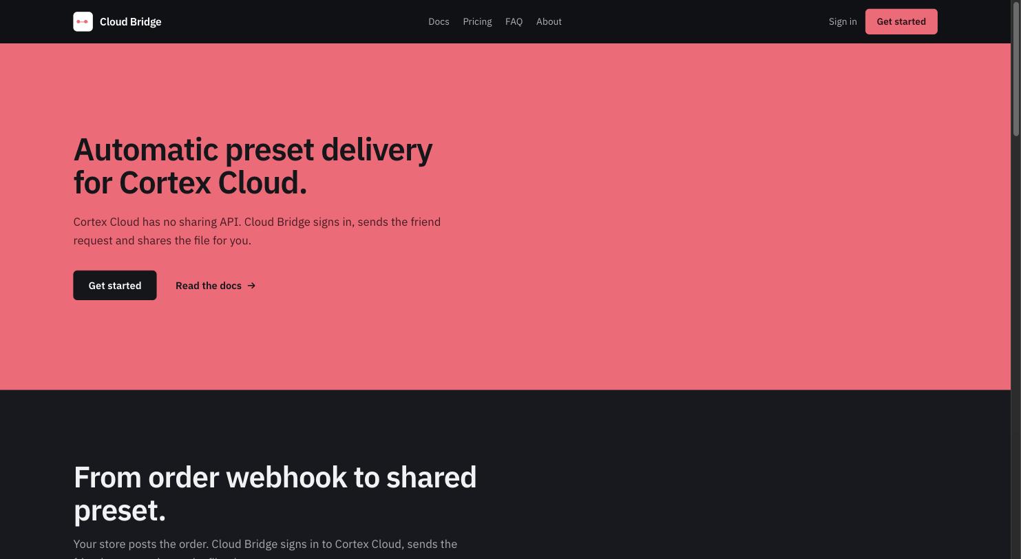 The Preset Bridge homepage